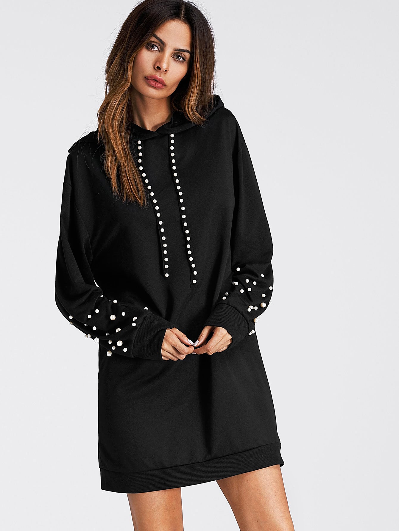 Pearl Beaded Detail Sweatshirt Dress